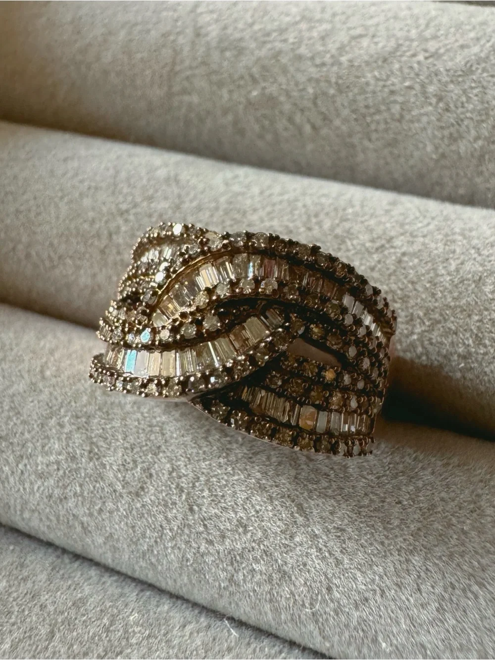 D’Joy Champagne Diamond 925 Sterling Silver Wave Statement Ring Size 6